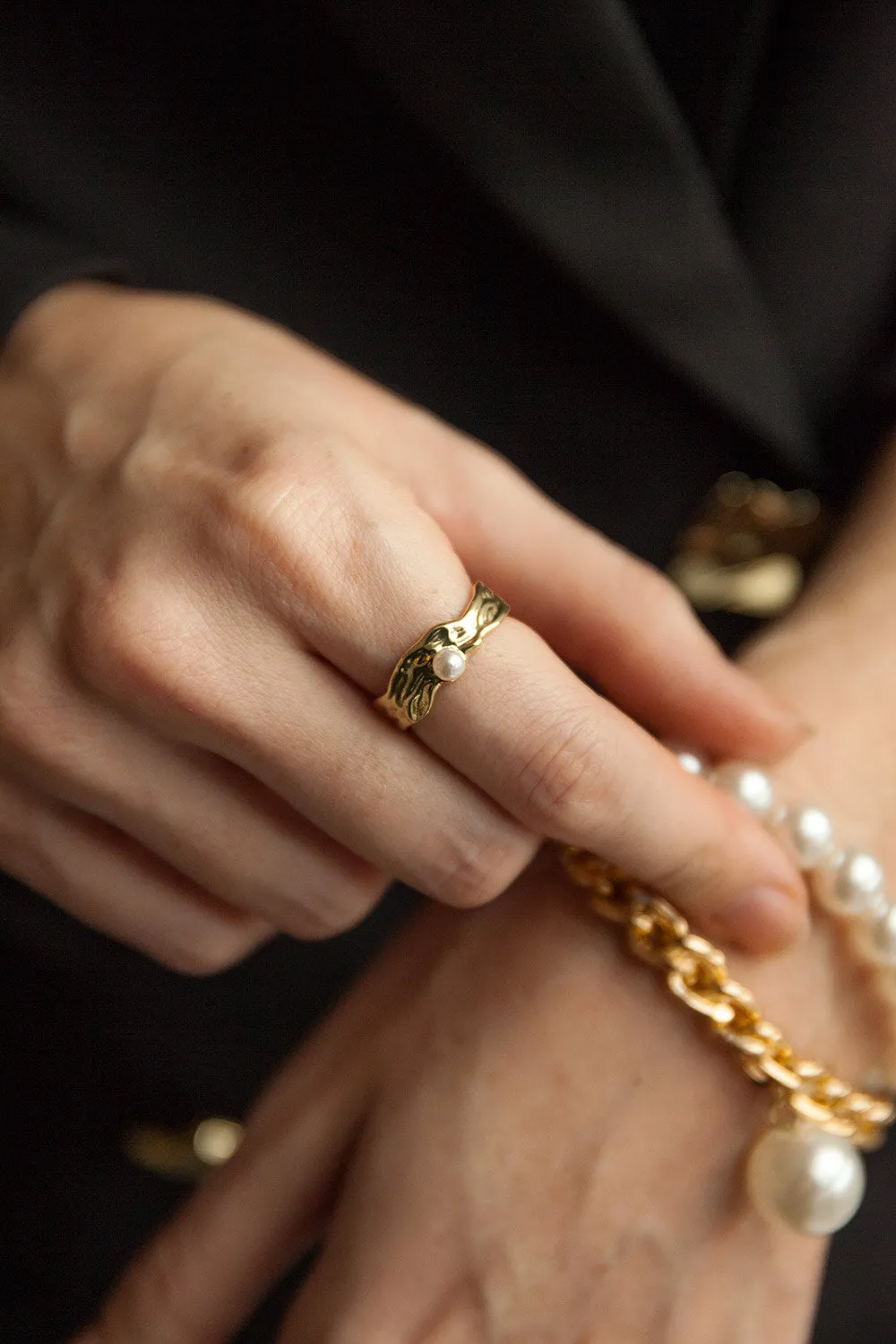 Vajra | Gold Plated Ring w/ Pearl