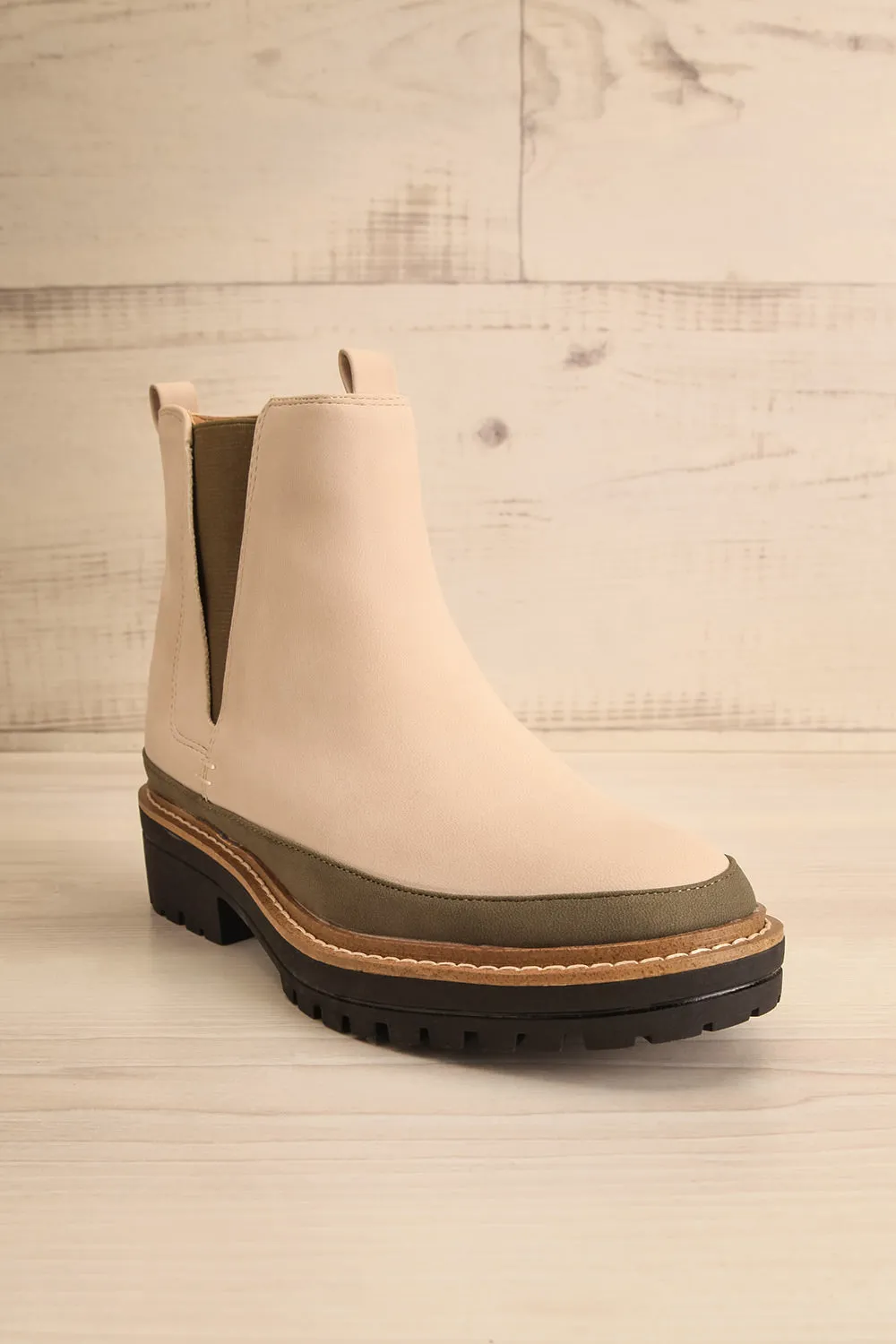 Valenttia Beige | Chelsea Faux-Leather Boots