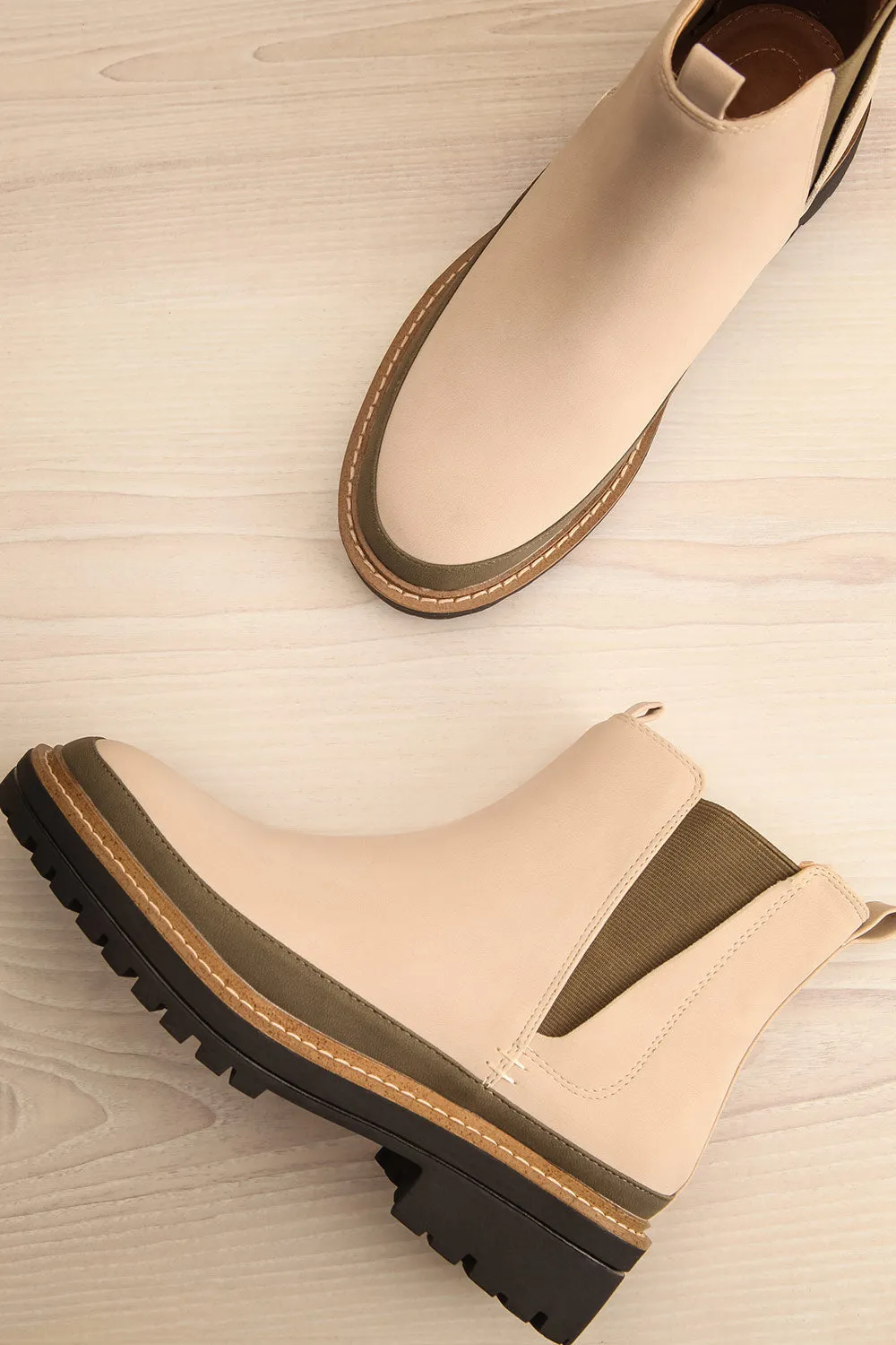 Valenttia Beige | Chelsea Faux-Leather Boots