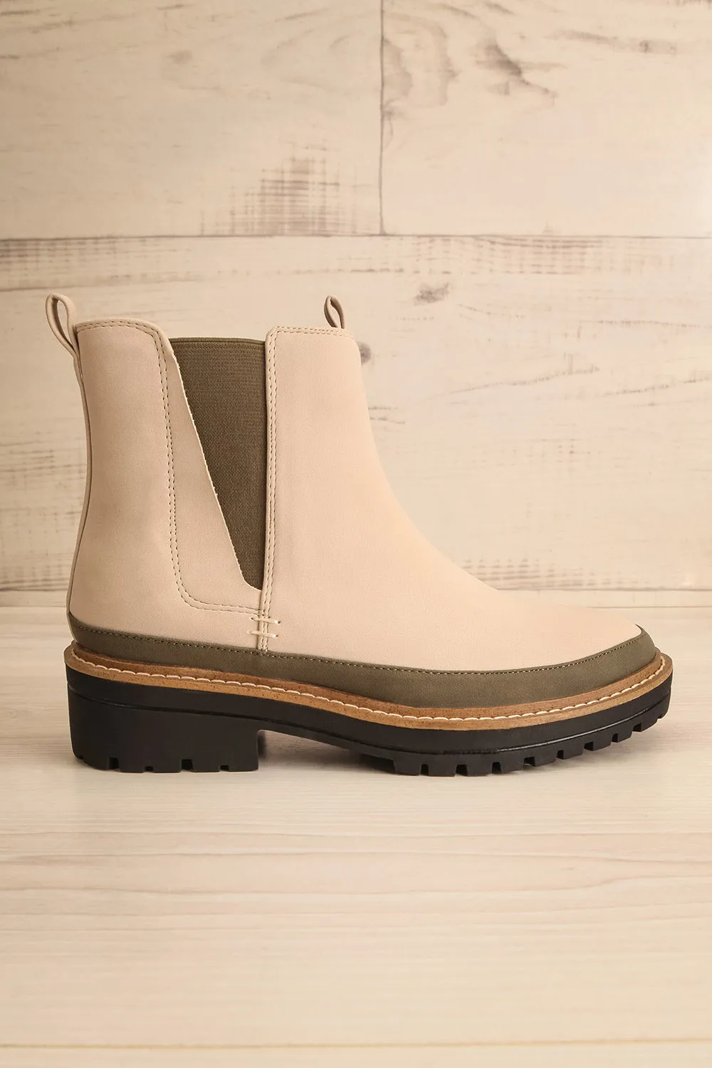 Valenttia Beige | Chelsea Faux-Leather Boots