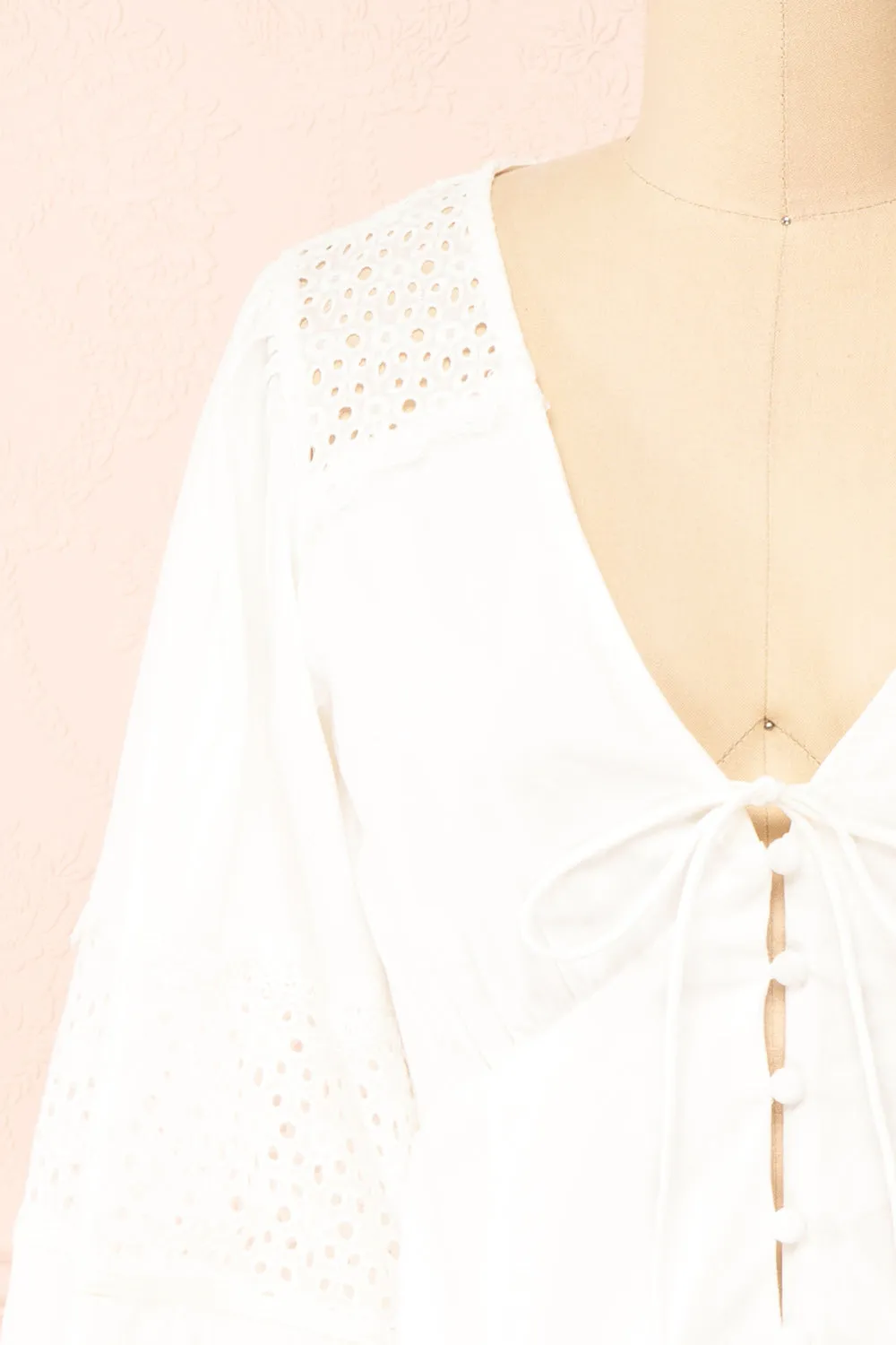 Vasilisa | White Button-Up Top w/ Openwork