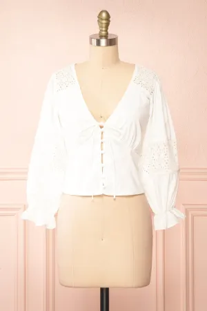 Vasilisa | White Button-Up Top w/ Openwork
