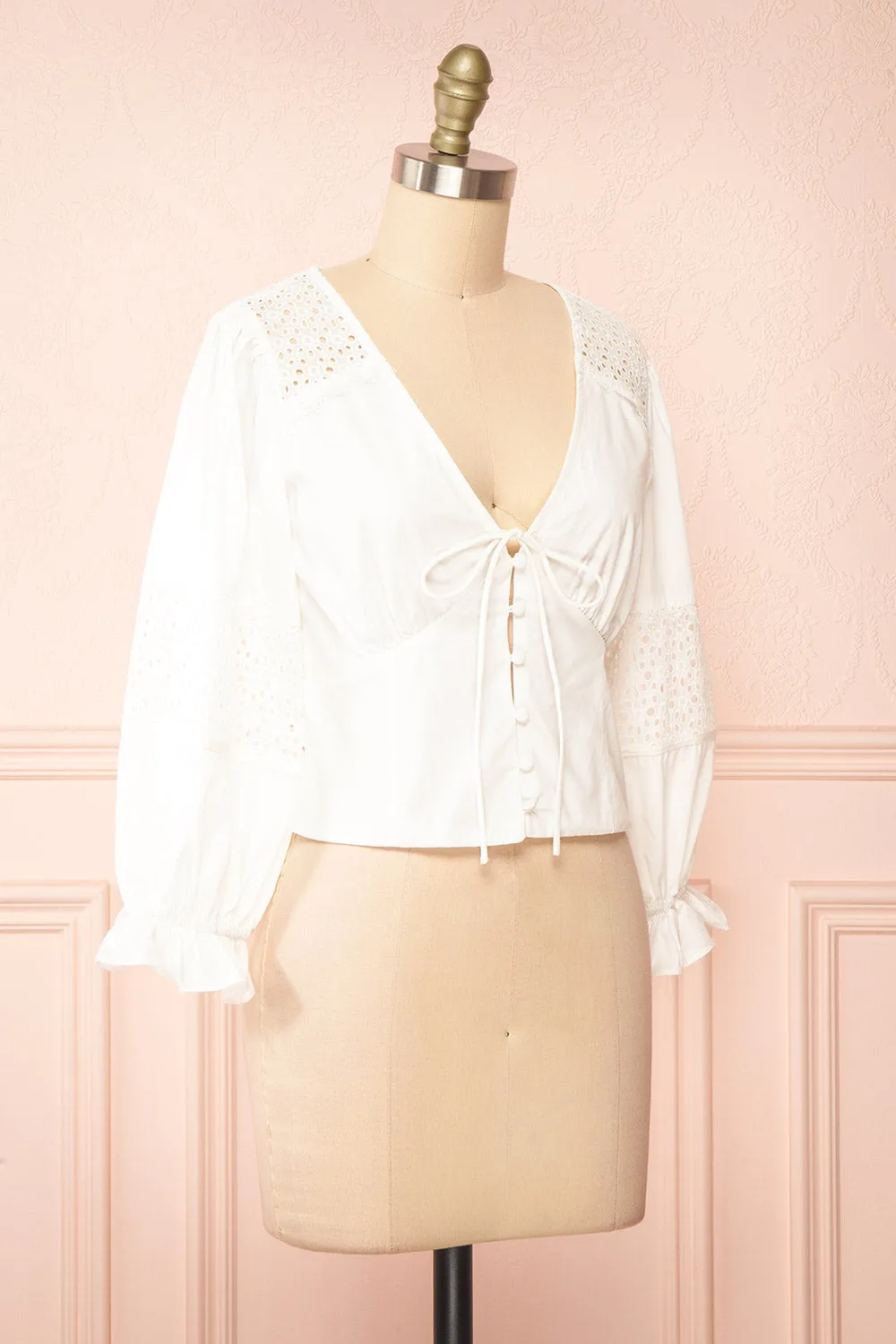 Vasilisa | White Button-Up Top w/ Openwork