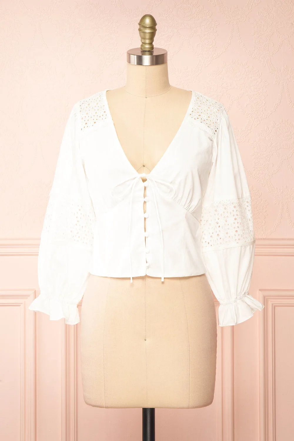 Vasilisa | White Button-Up Top w/ Openwork