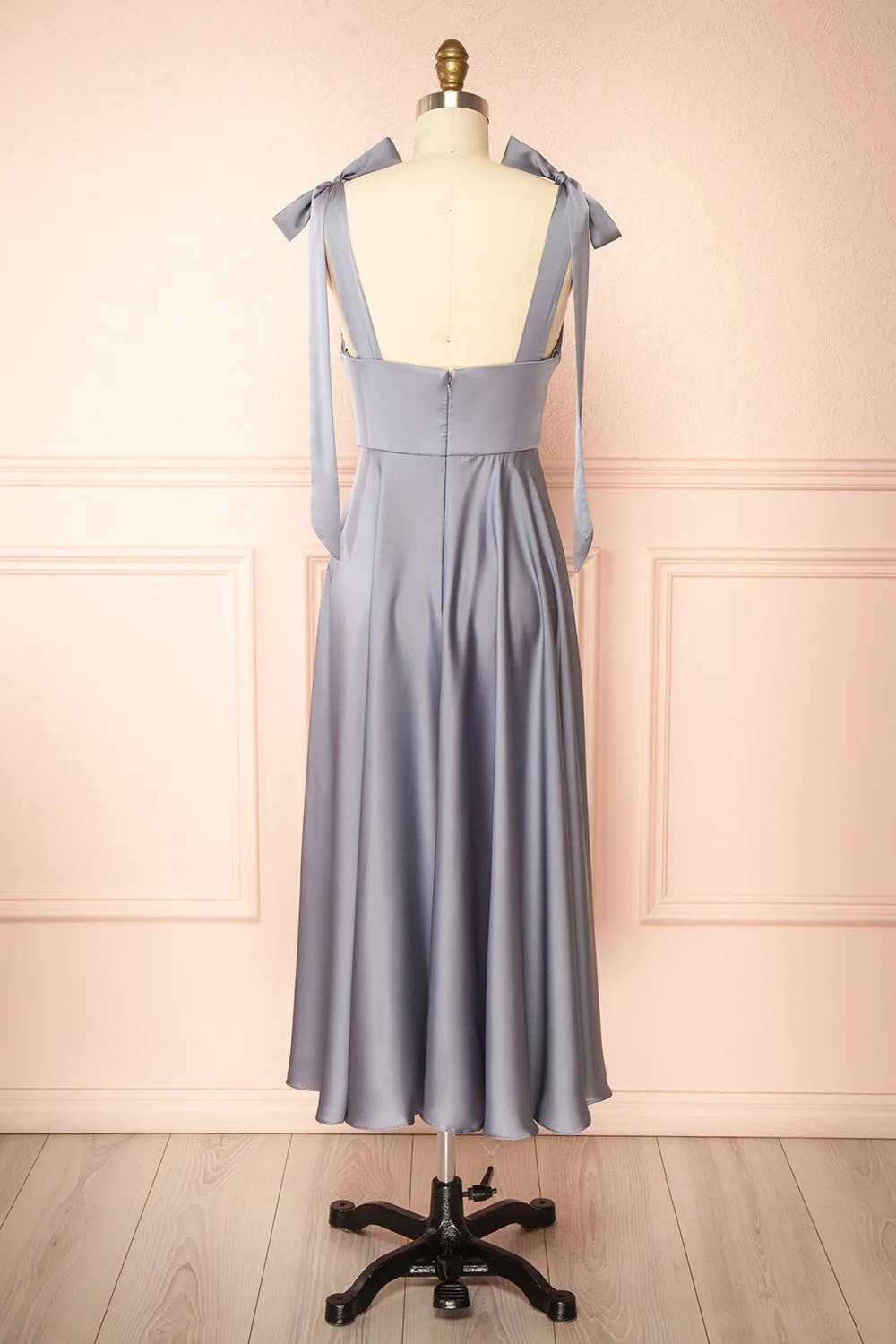 Vida Blue | Satin Midi Dress w/ Tie Straps