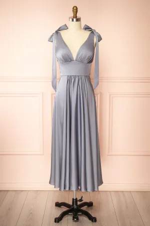 Vida Blue | Satin Midi Dress w/ Tie Straps