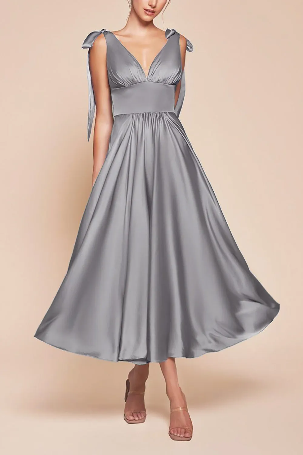 Vida Blue | Satin Midi Dress w/ Tie Straps