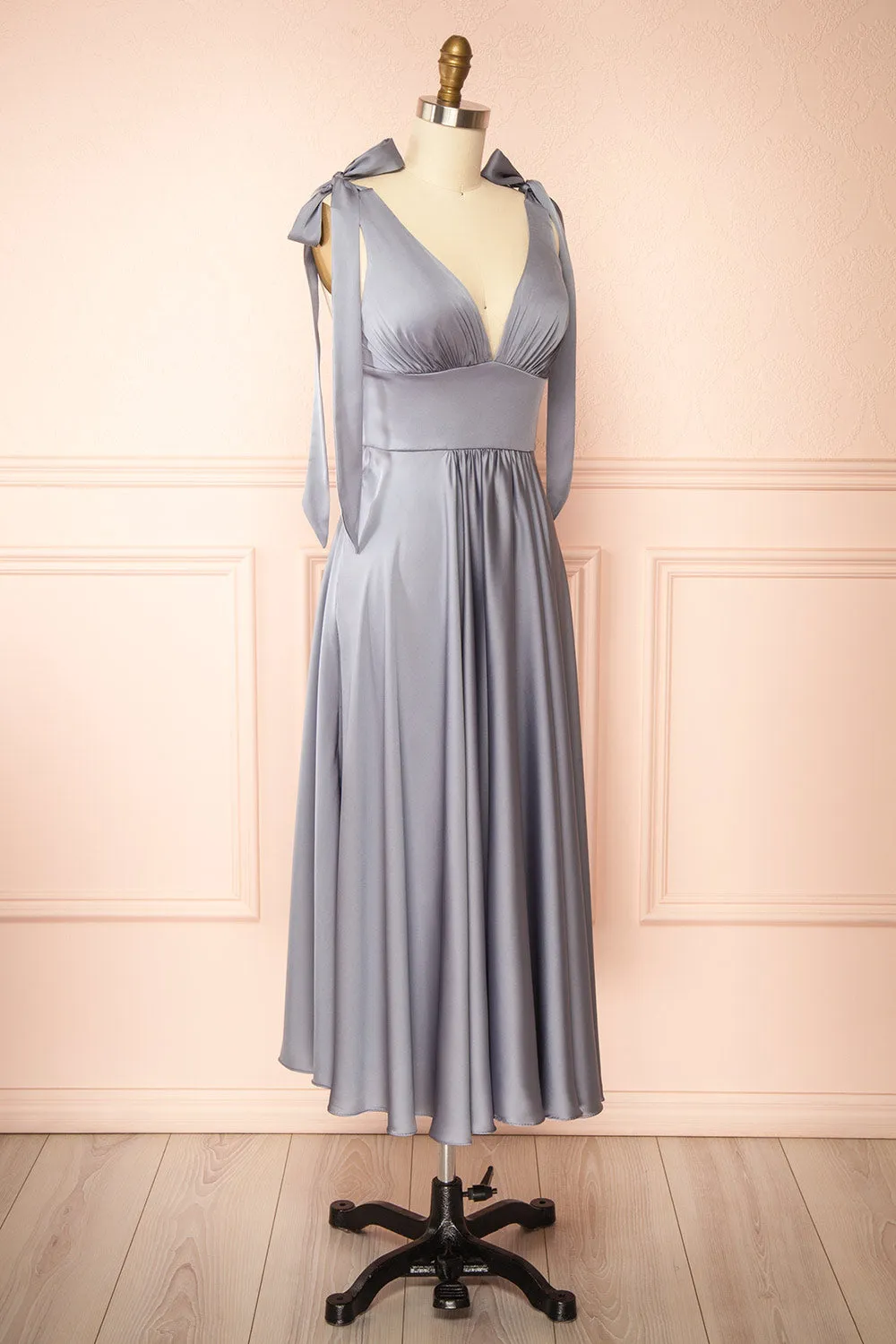 Vida Blue | Satin Midi Dress w/ Tie Straps
