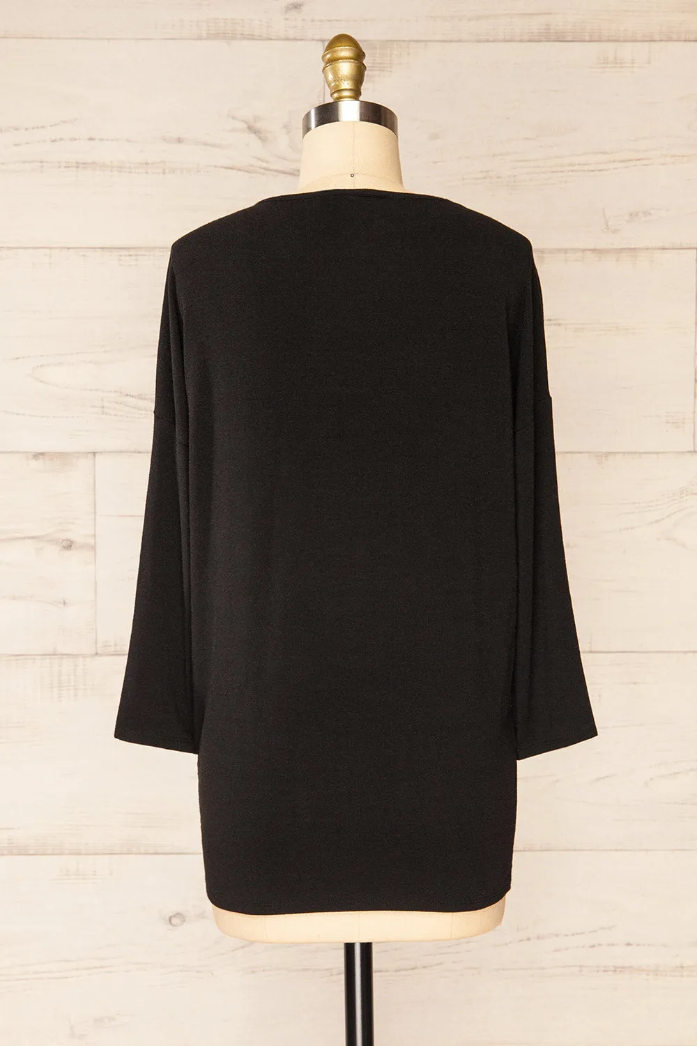Vincennes Black | Round Collar 3/4 Sleeve Top
