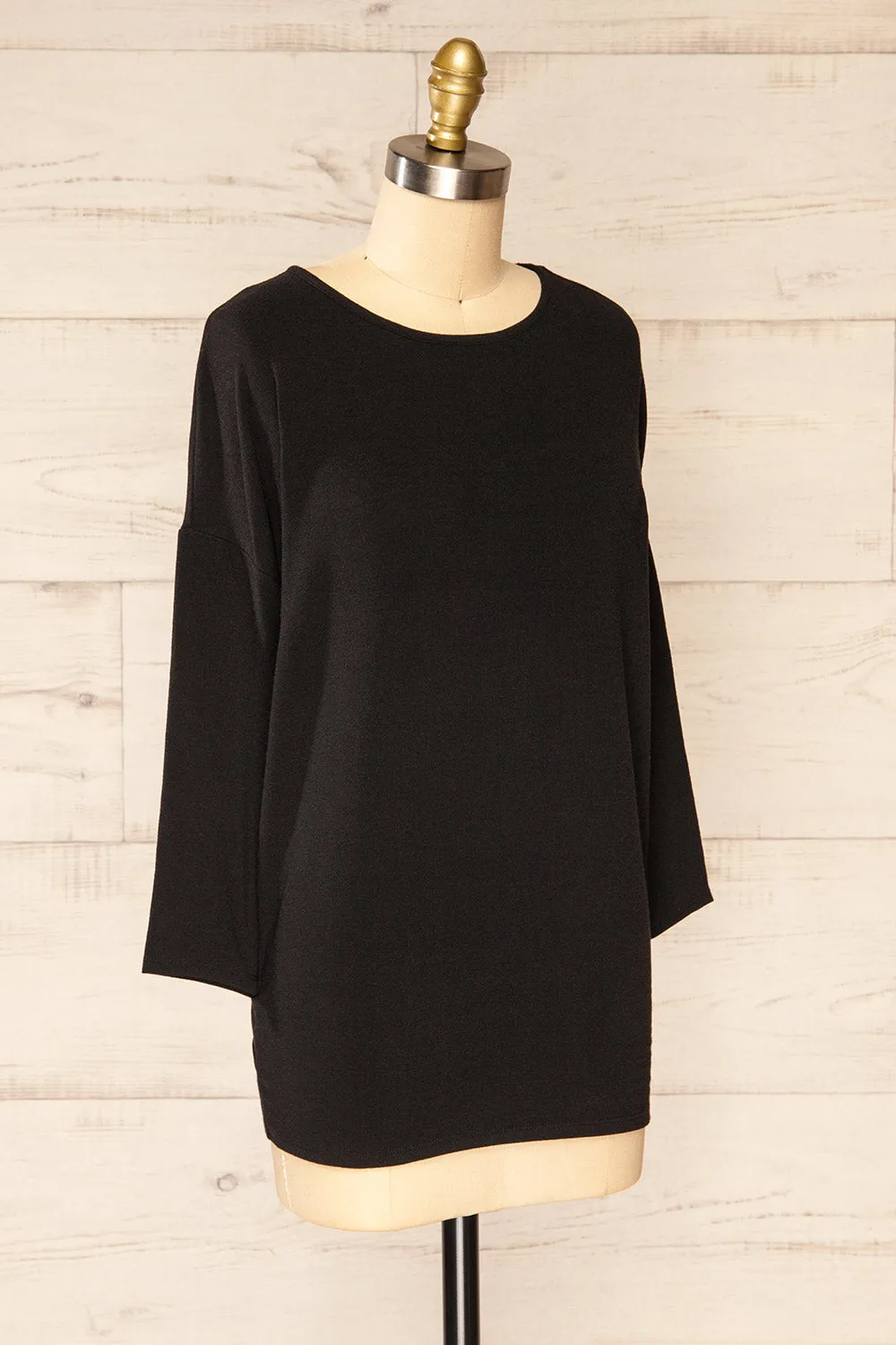 Vincennes Black | Round Collar 3/4 Sleeve Top