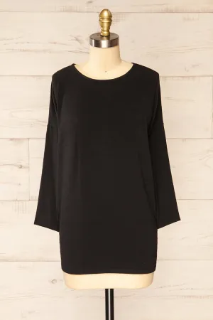 Vincennes Black | Round Collar 3/4 Sleeve Top