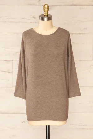 Vincennes Taupe | Round Collar 3/4 Sleeve Top