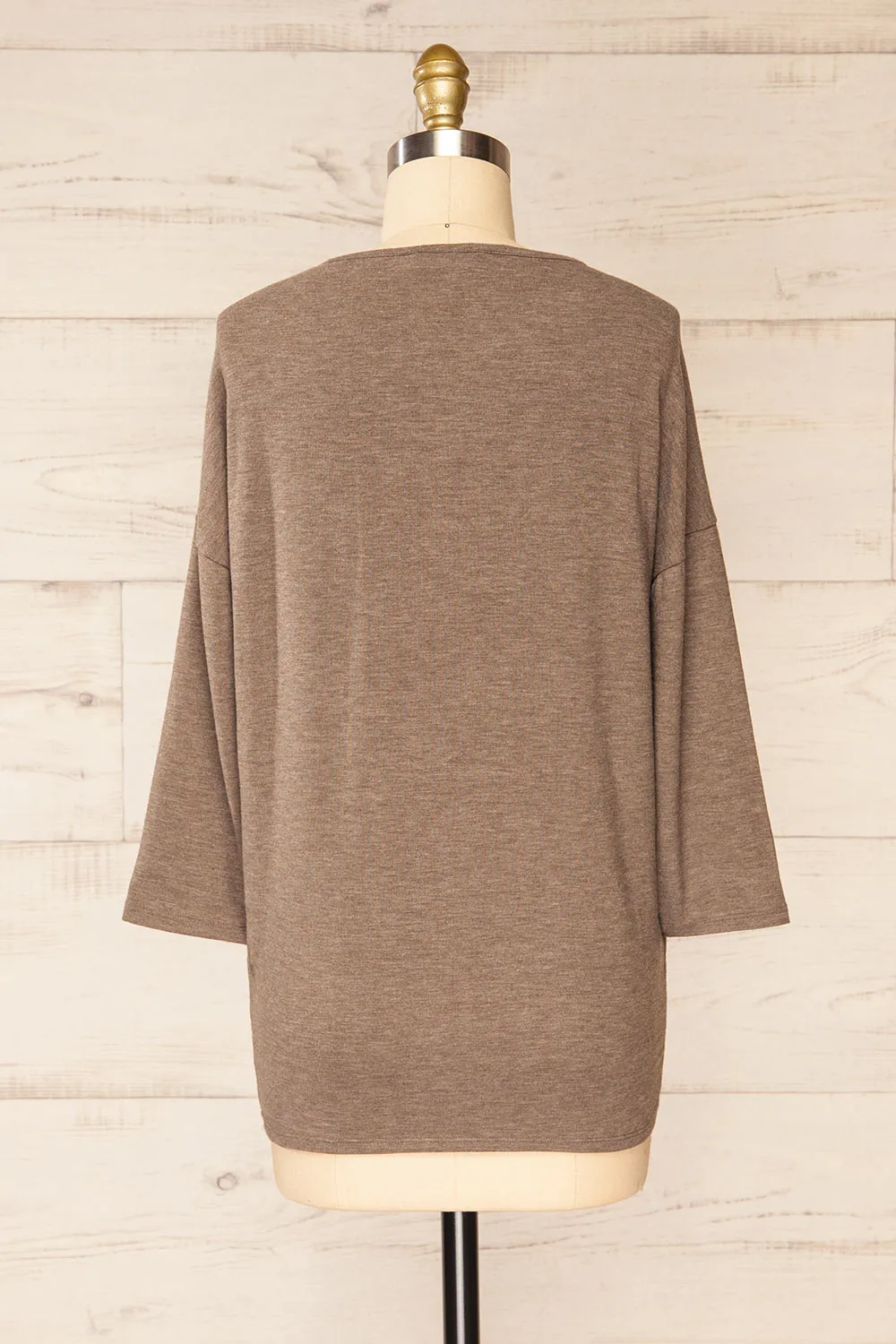Vincennes Taupe | Round Collar 3/4 Sleeve Top