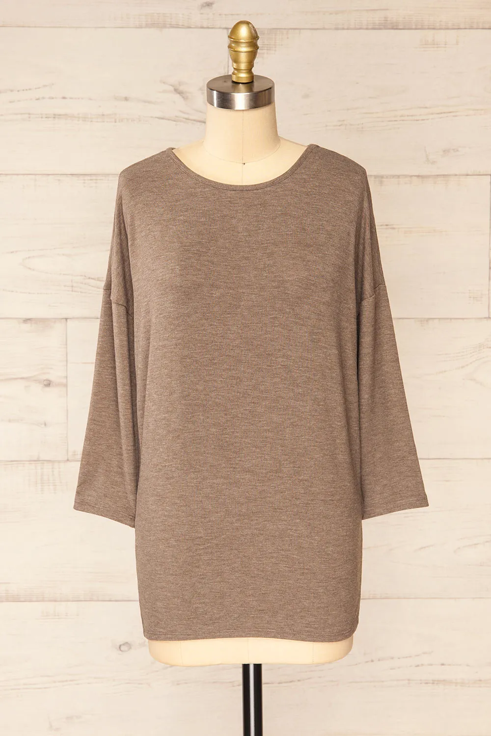 Vincennes Taupe | Round Collar 3/4 Sleeve Top