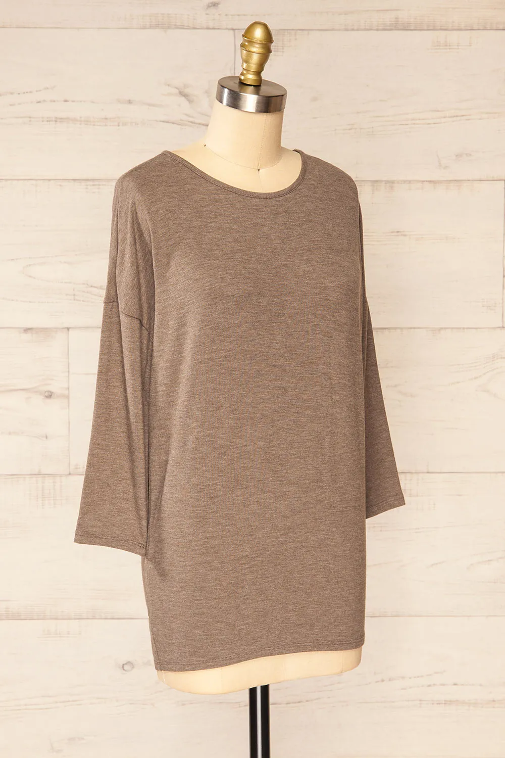 Vincennes Taupe | Round Collar 3/4 Sleeve Top