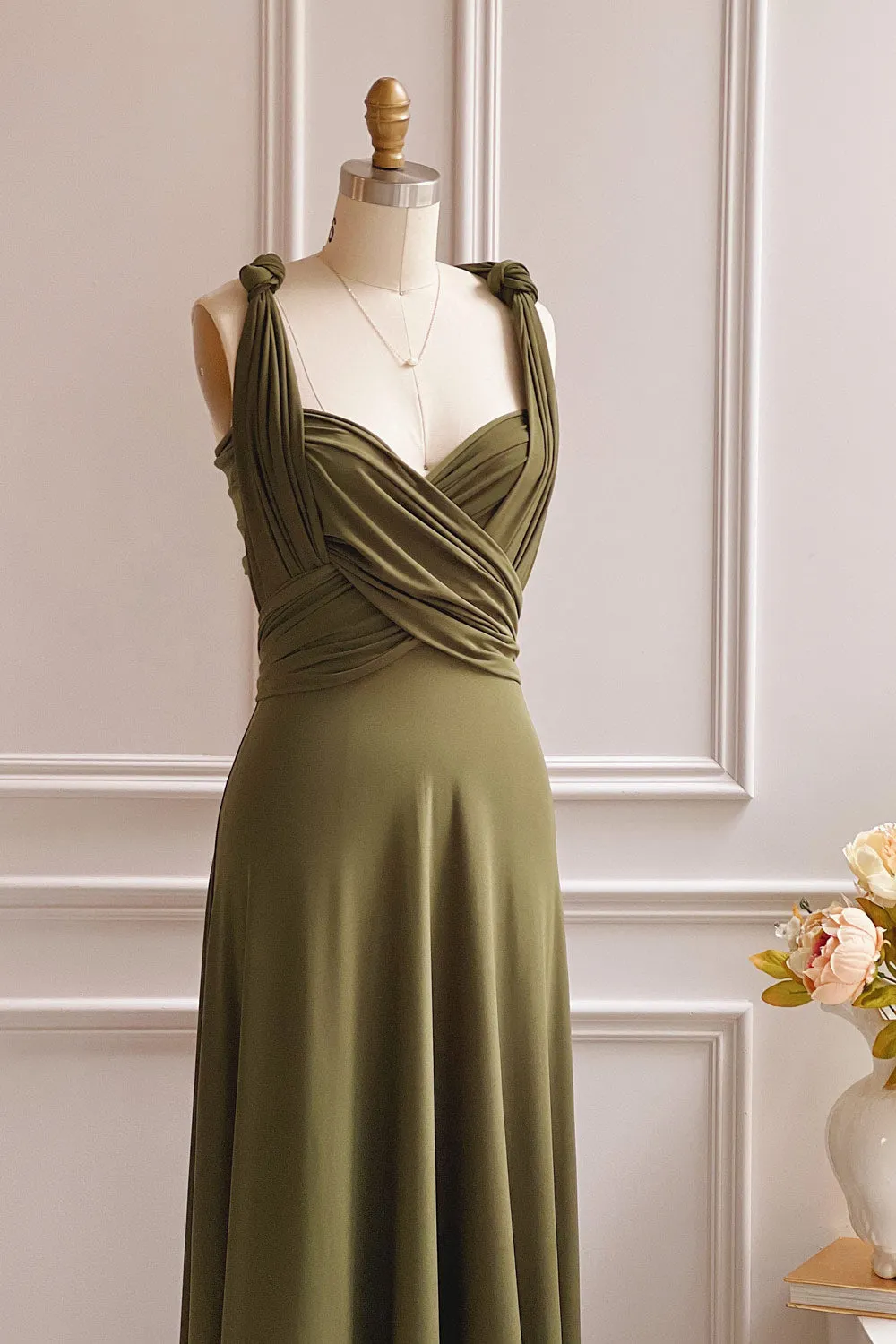 Violaine Khaki | Convertible Maxi Dress