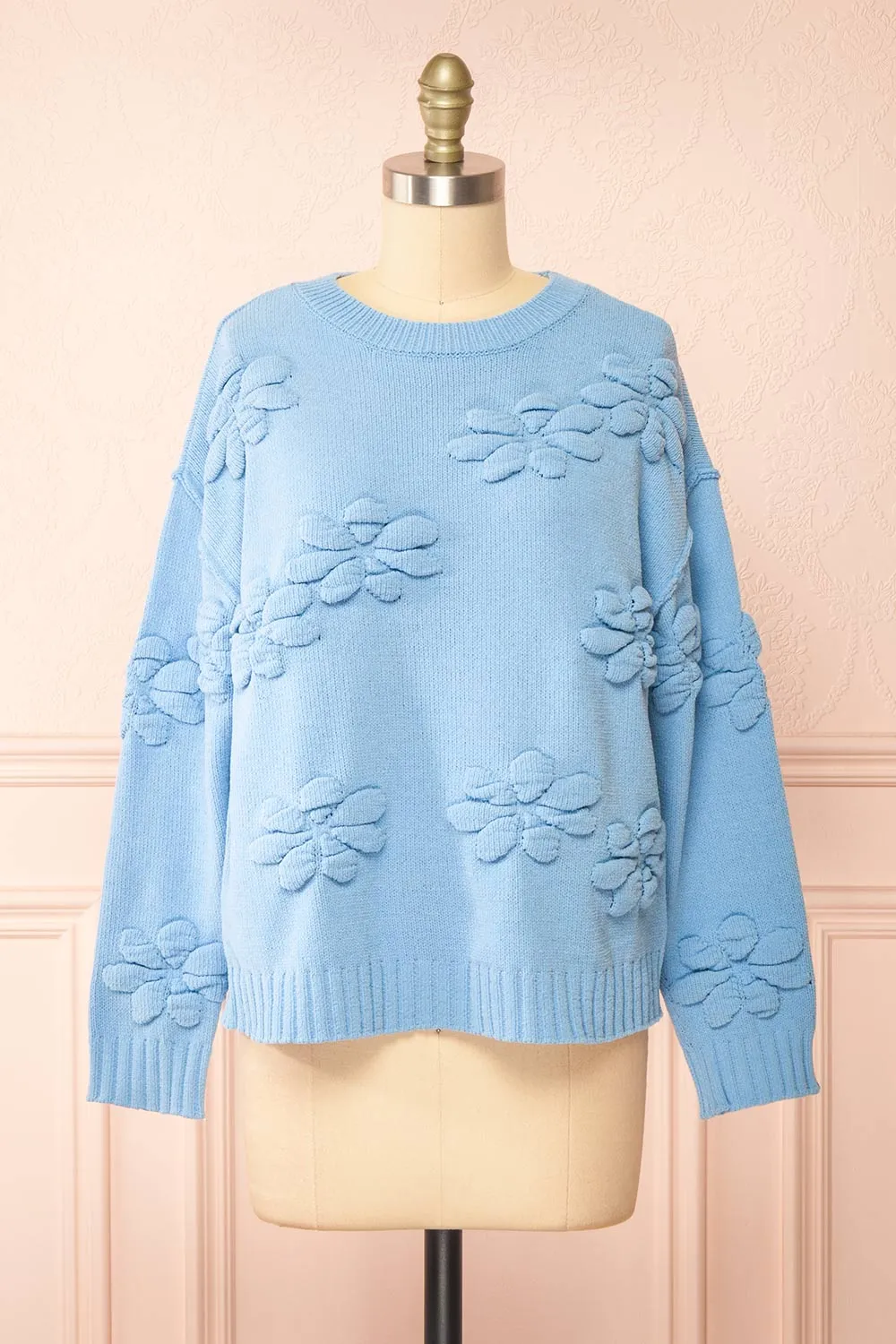 Vitis Blue | Sweater w/ 3D Floral Embroidery