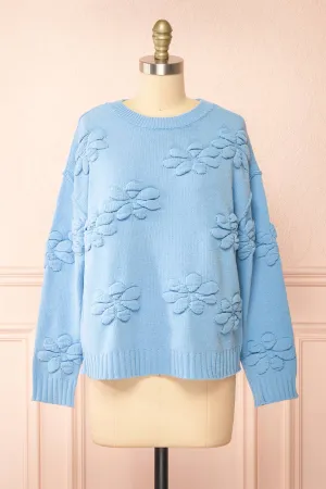 Vitis Blue | Sweater w/ 3D Floral Embroidery