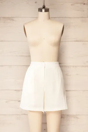 Wharfedale | White Linen Shorts w/ Elastic Waist