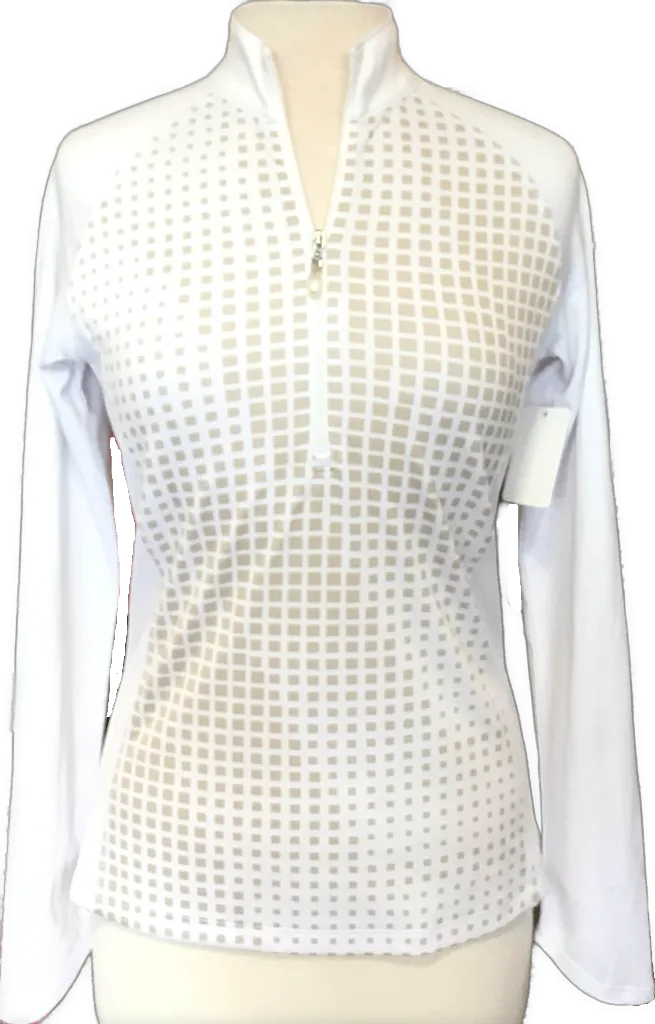 Women's Callaway White & Tan Square Print Zip Golf Pullover Size M MSP$79