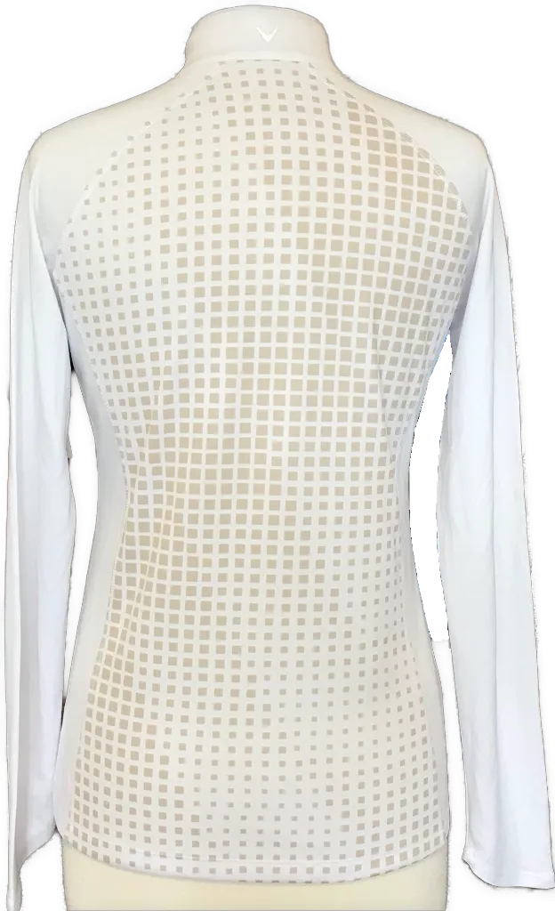Women's Callaway White & Tan Square Print Zip Golf Pullover Size M MSP$79