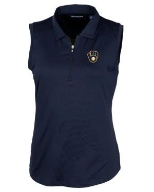 Women's Cutter & Buck Navy Sleeveless Milwaukee Brewers Golf Polo Size L