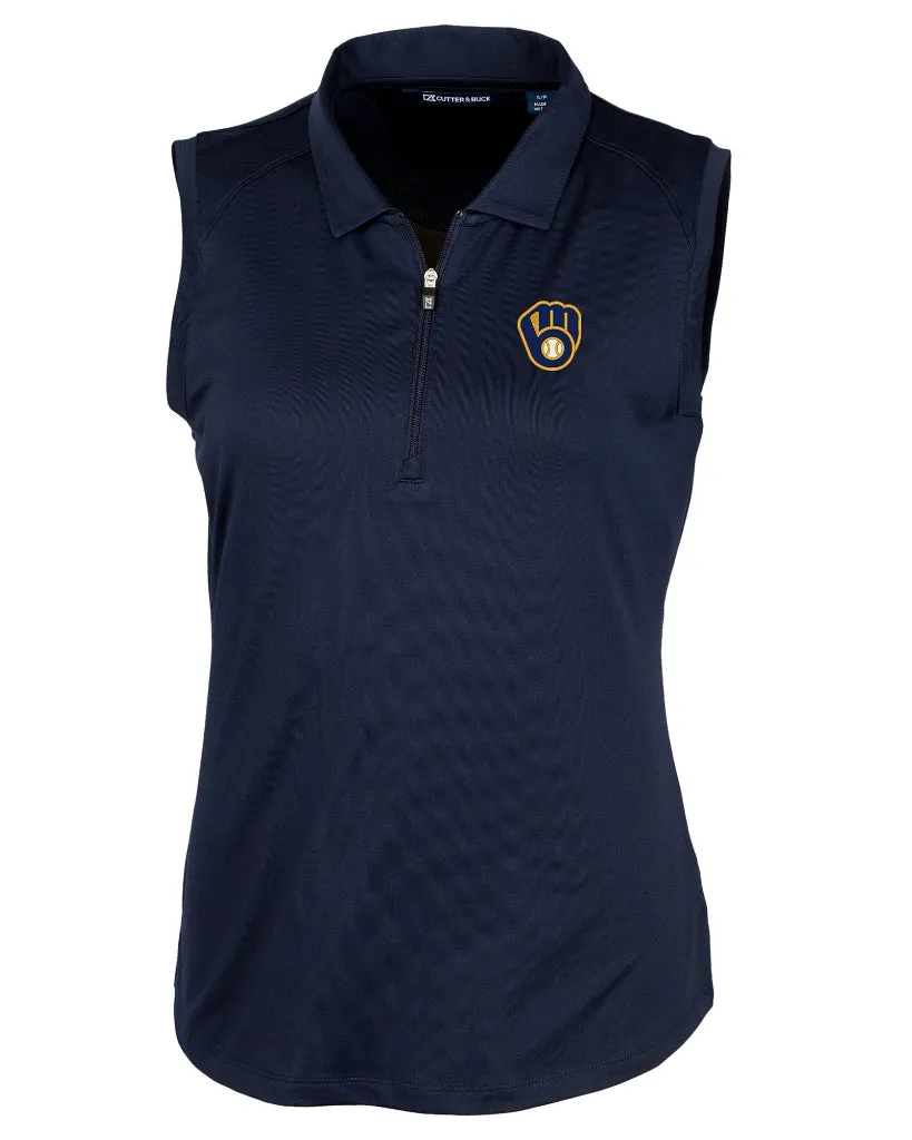 Women's Cutter & Buck Navy Sleeveless Milwaukee Brewers Golf Polo Size L