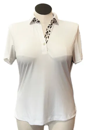 Women's Greg Norman White Golf Polo w/ Animal Print Placket Size L MSp$79