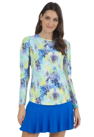 Women's Ibkul Lessie Print Long Sleeve Crew Neck Sun Shirt - Jade Multi Size XXL