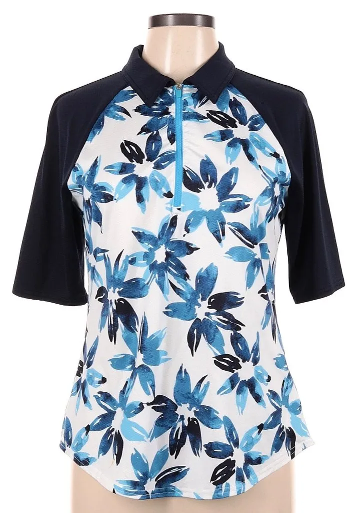 Women's Jofit Navy & White Floral Half Sleeve Golf Top Size M MSP$92