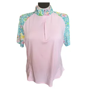 Women's Monterey Club Pink w/ Printed Floral Sleeves Mock Polo Size XXL MSP$65