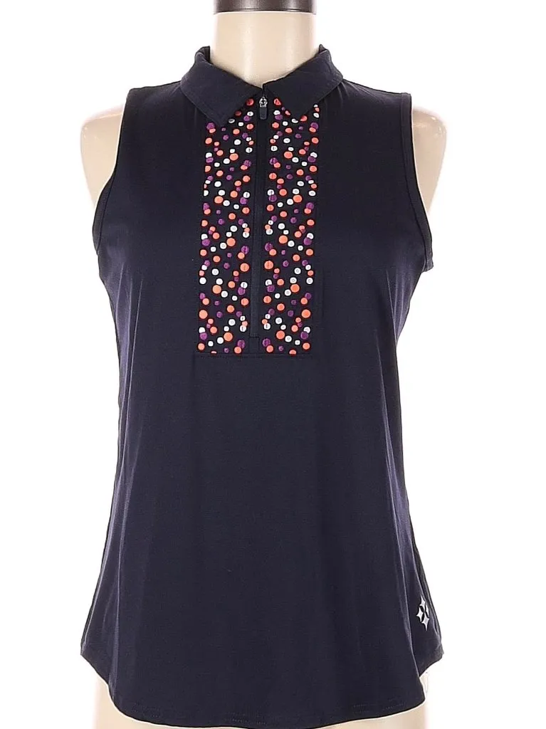 Women's Navy Sleeveless Golf Polo with Confetti Placket Size M MSp$90