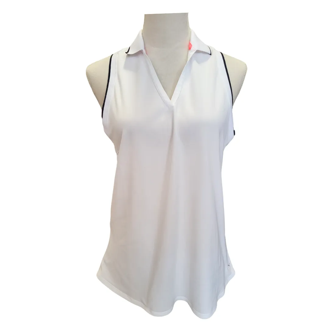 Women's Puma White V-neck Racerback Sleeveless Golf Polo Size M MSP$65