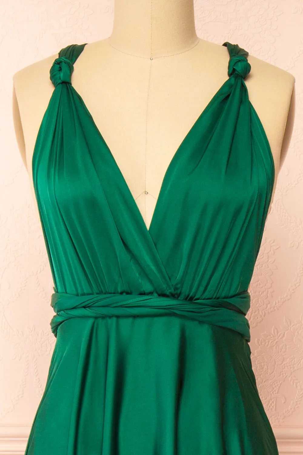 Yayabei | Green Satin Convertible Maxi Dress