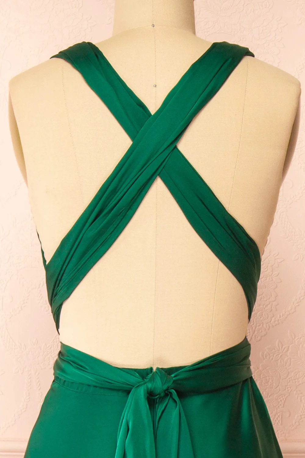 Yayabei | Green Satin Convertible Maxi Dress