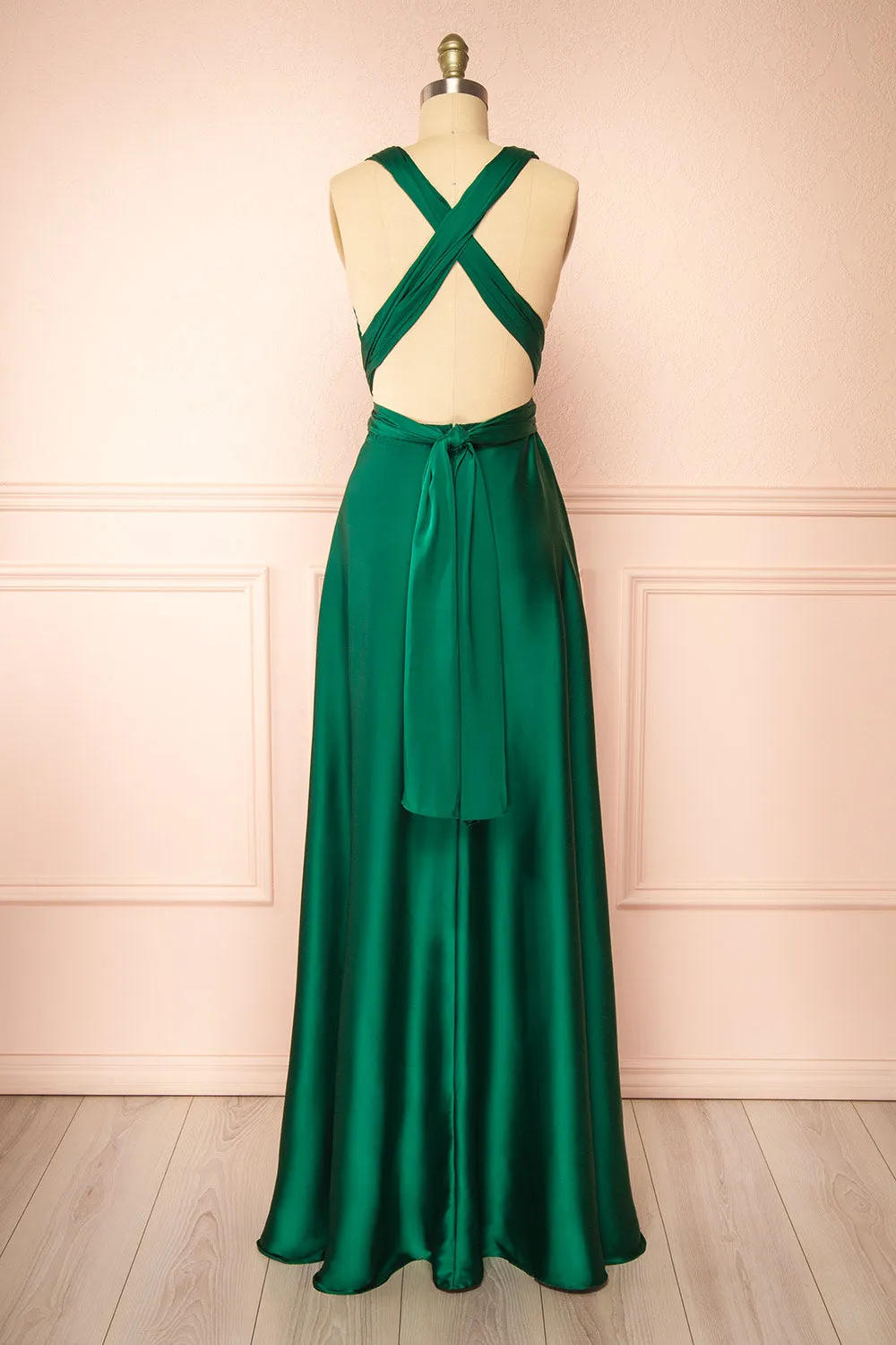 Yayabei | Green Satin Convertible Maxi Dress