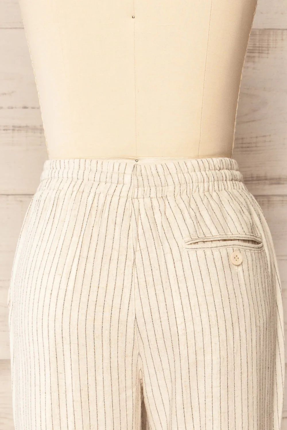 Yecal | Beige Striped Linen Pants