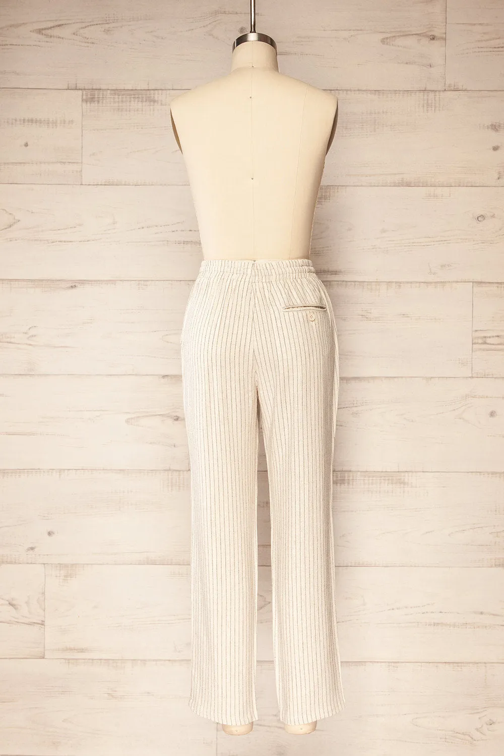Yecal | Beige Striped Linen Pants