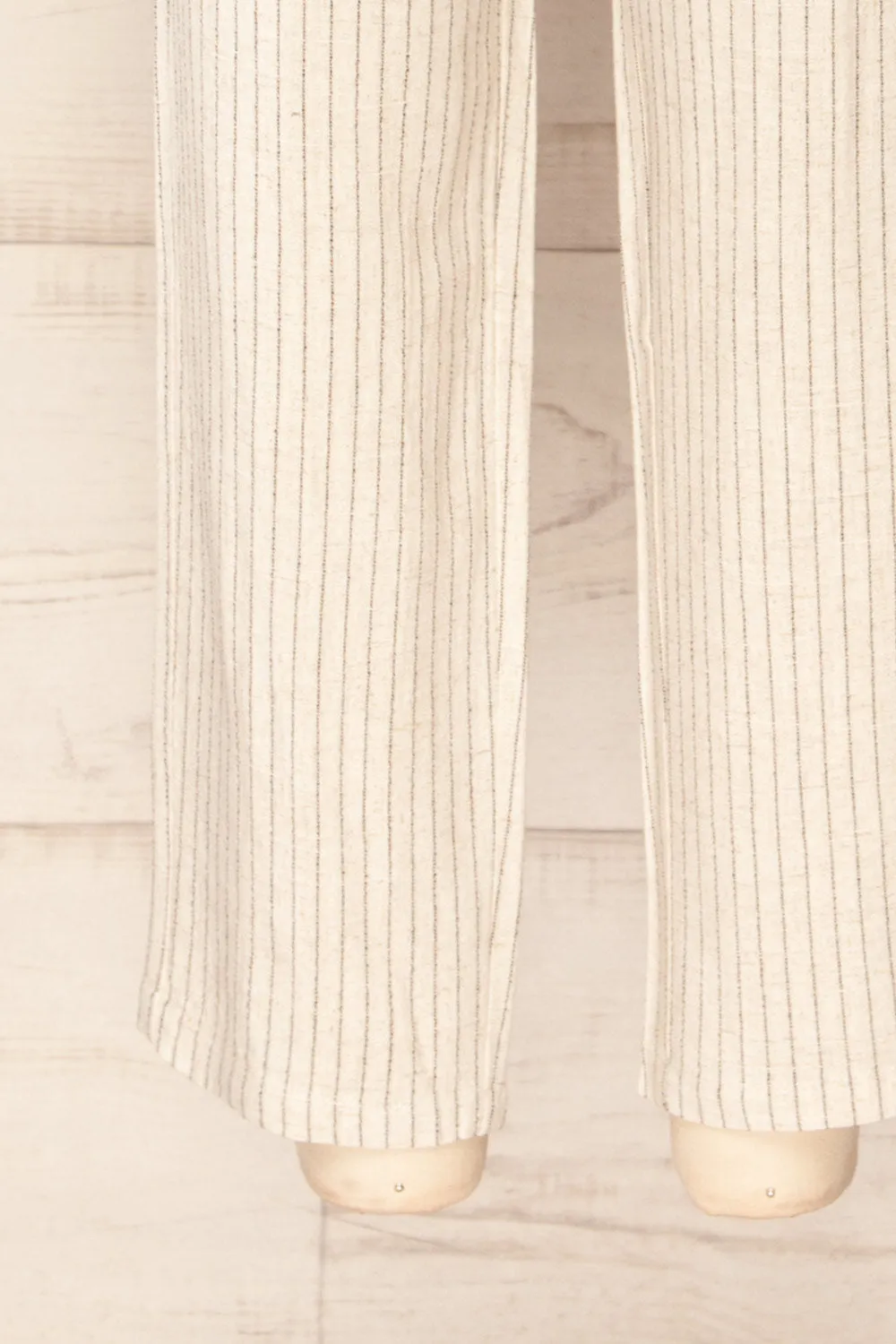 Yecal | Beige Striped Linen Pants