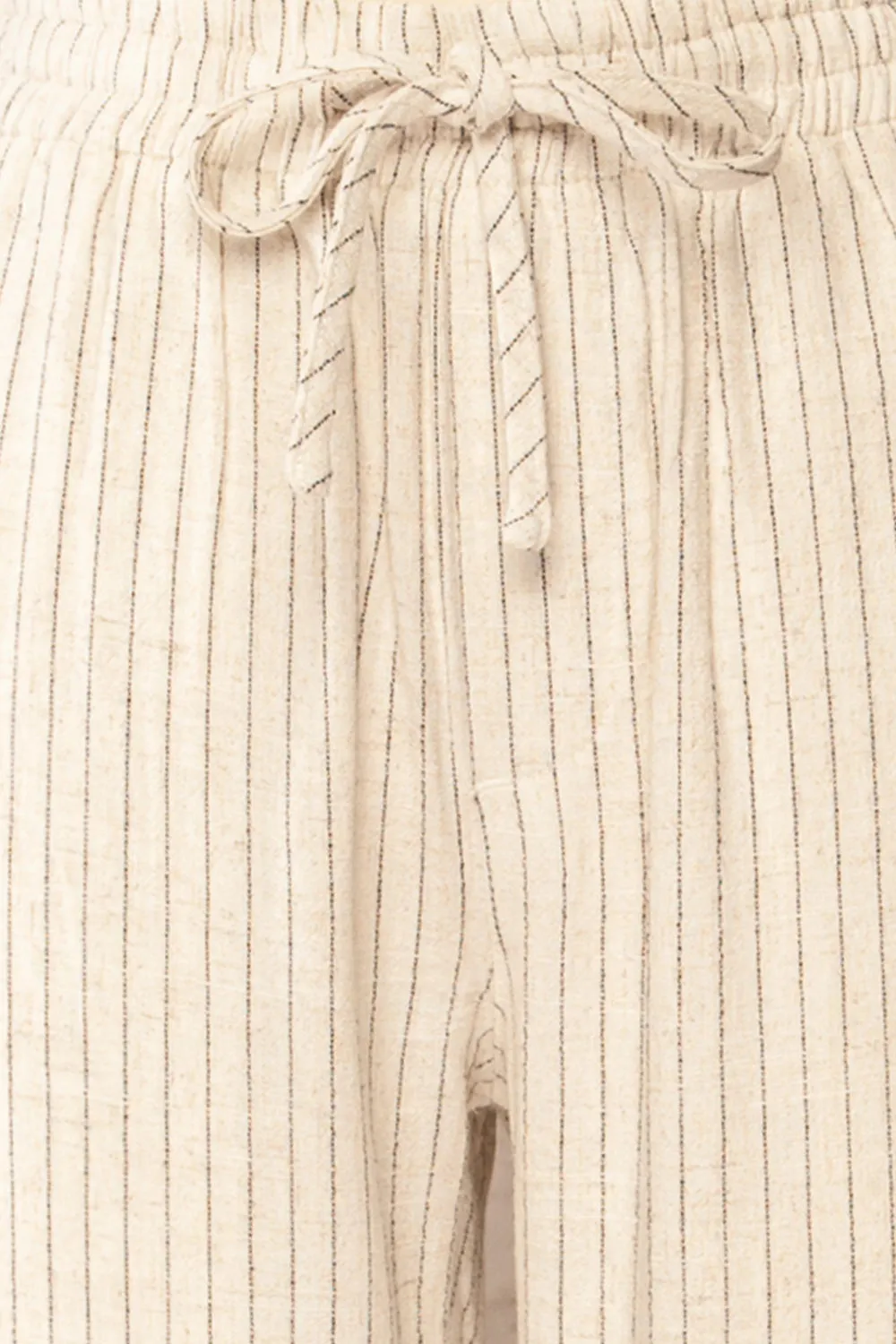 Yecal | Beige Striped Linen Pants