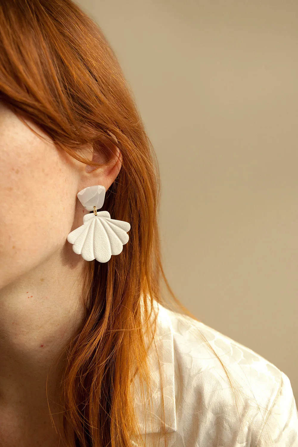 Yetish White | Large Shell Pendant Earrings