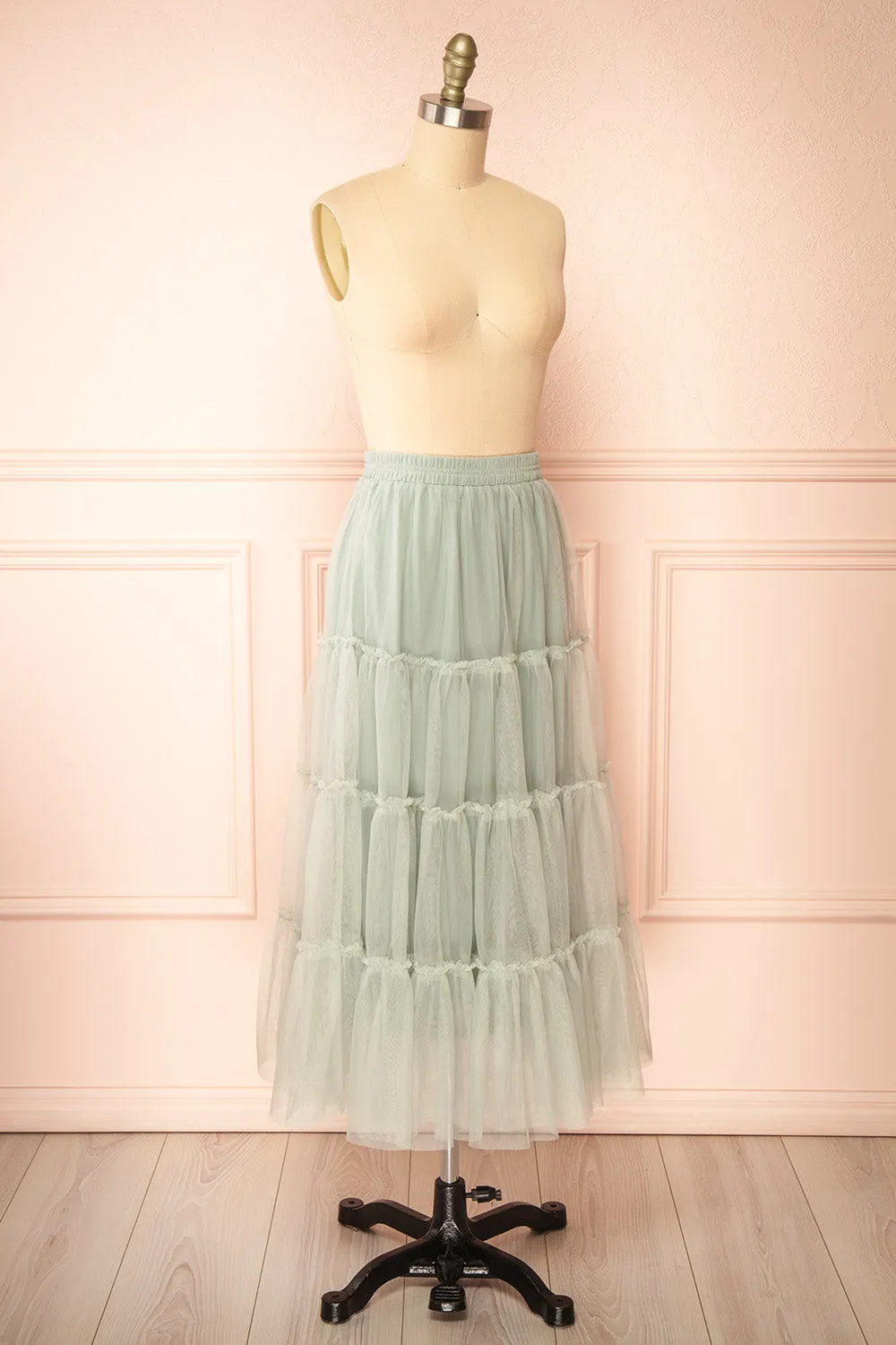 Yotsuba Sage | Tiered Tulle Midi Skirt