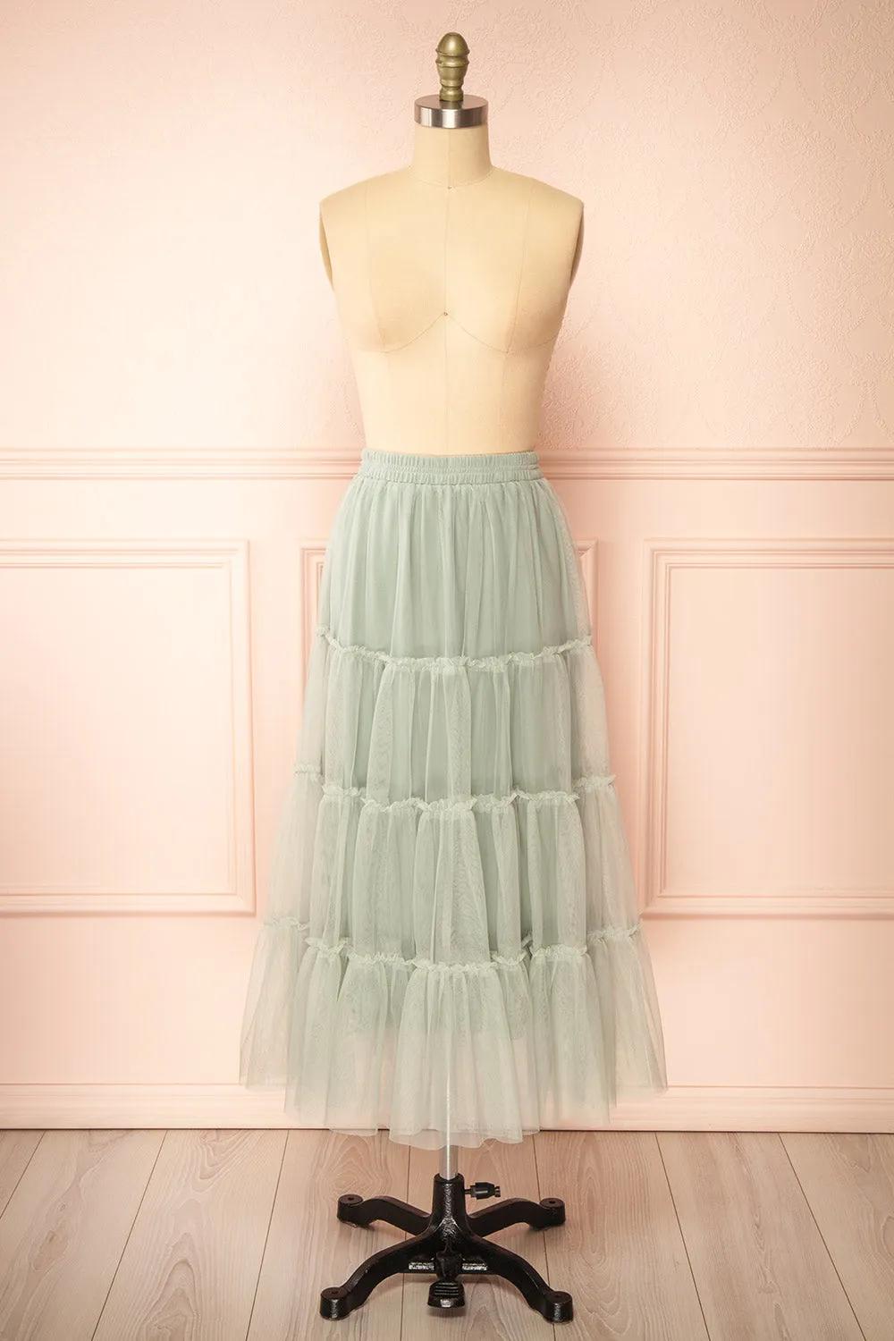 Yotsuba Sage | Tiered Tulle Midi Skirt