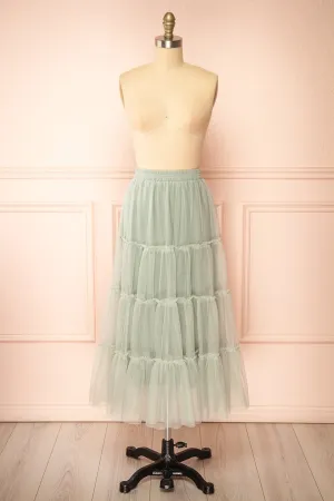 Yotsuba Sage | Tiered Tulle Midi Skirt