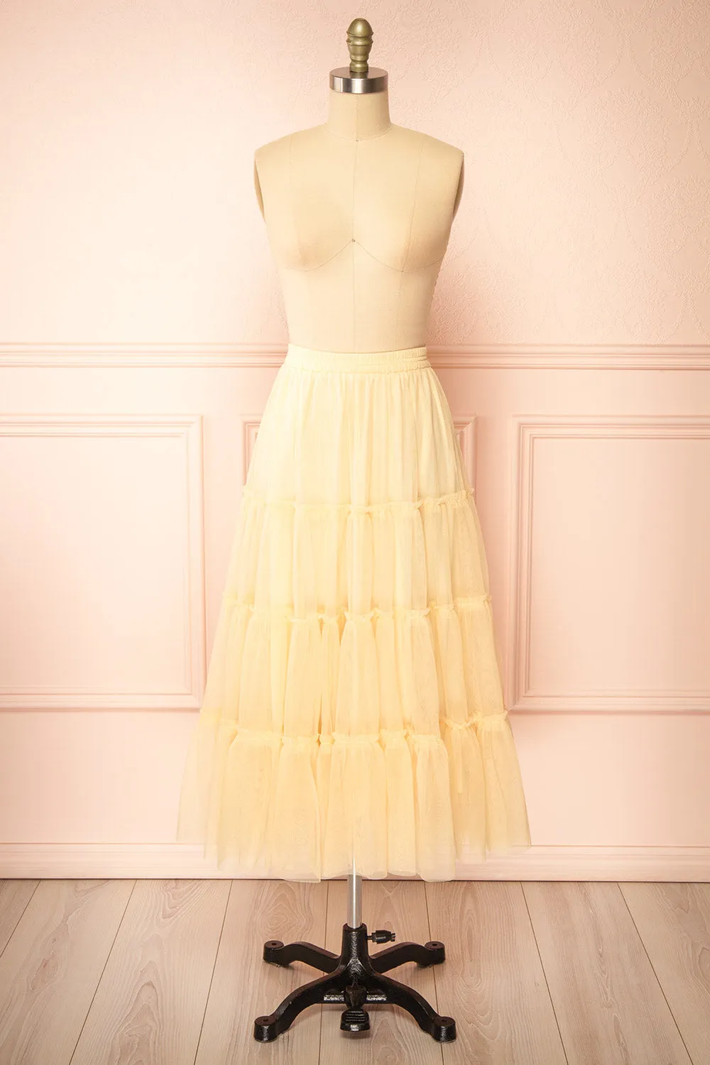 Yotsuba Yellow | Tiered Tulle Midi Skirt