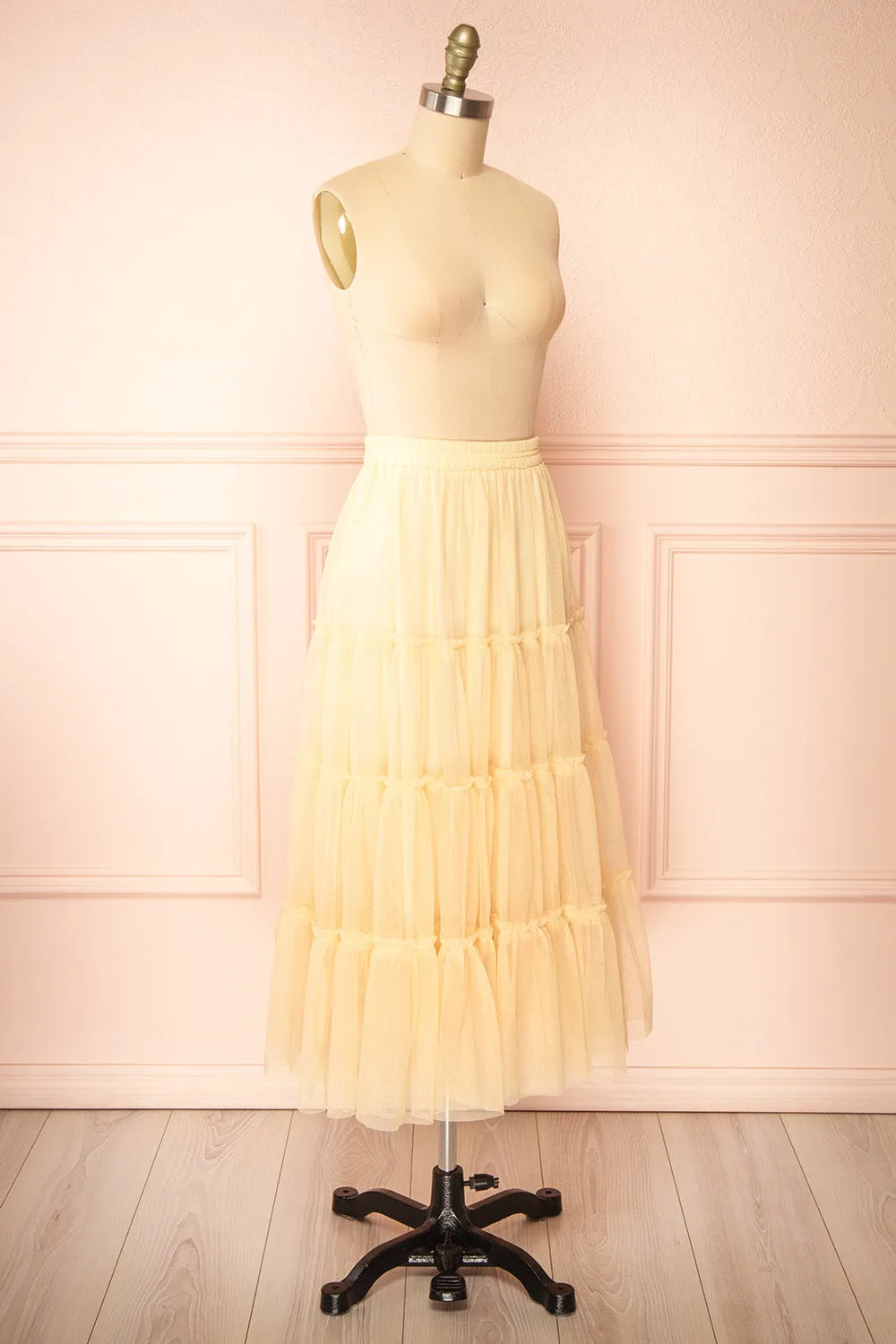 Yotsuba Yellow | Tiered Tulle Midi Skirt