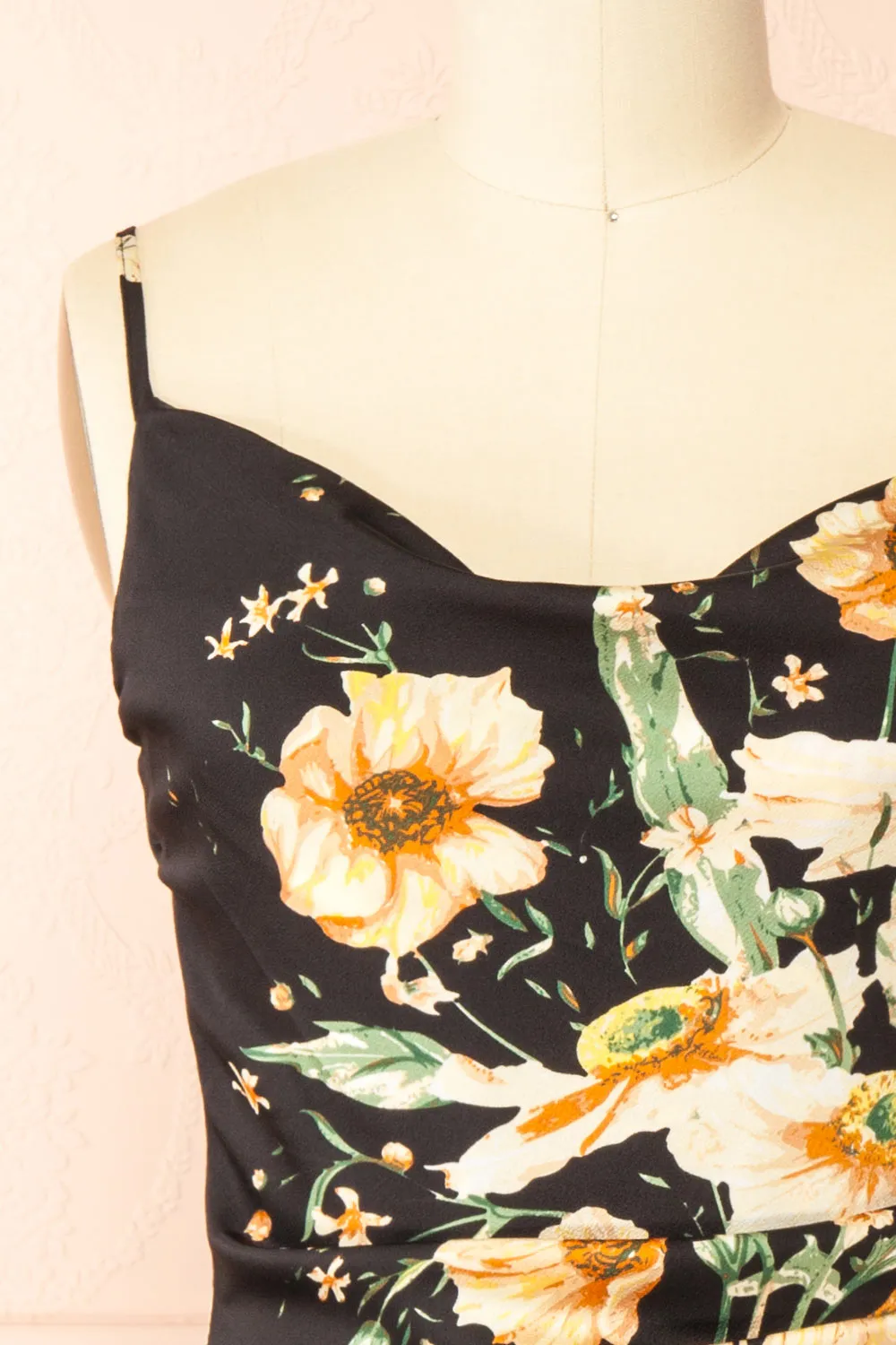 Yziah | Floral Cowl Neck Satin Midi Slip Dress