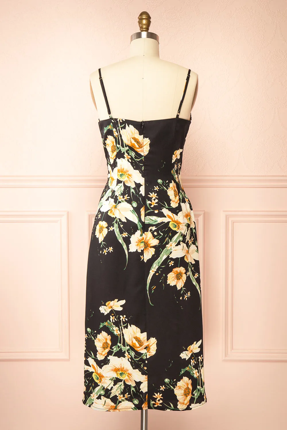 Yziah | Floral Cowl Neck Satin Midi Slip Dress