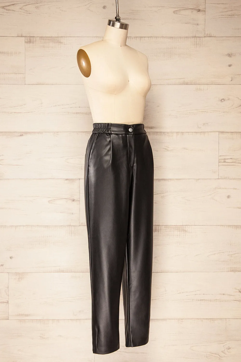 Zander Black | Faux-Leather Pants w/ Elastic Waistband