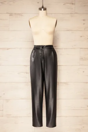 Zander Black | Faux-Leather Pants w/ Elastic Waistband